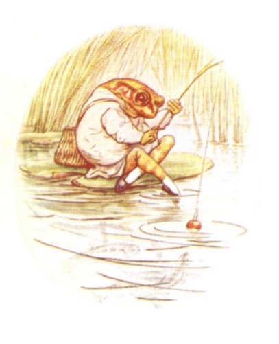 Jeremy fishing on a lily-leaf